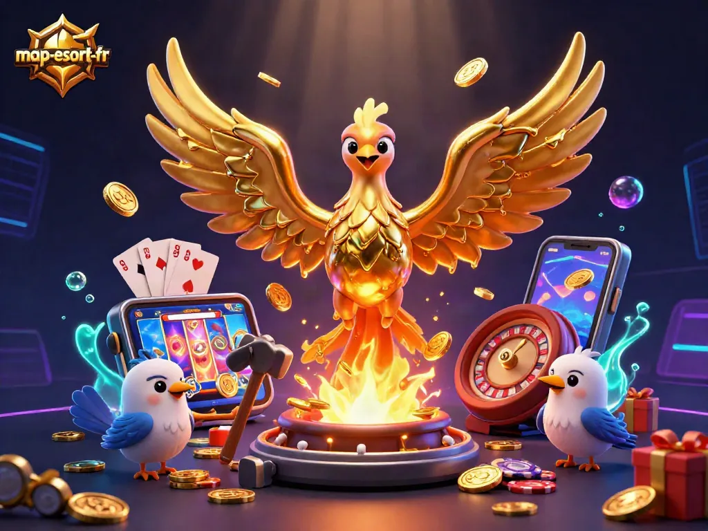 Win big with map-escort-fr on a vibrant slot game scene featuring molten golden phoenix.