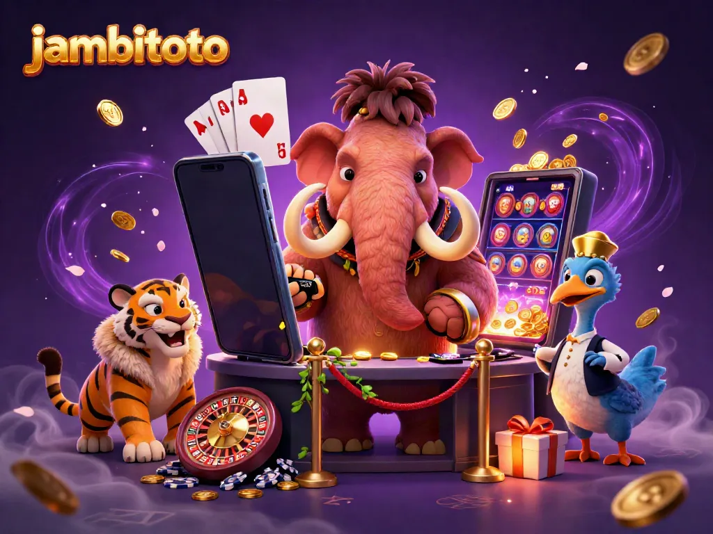Experience the thrill of jambitoto gaming with a vibrant scene of casino characters and exciting game elements.