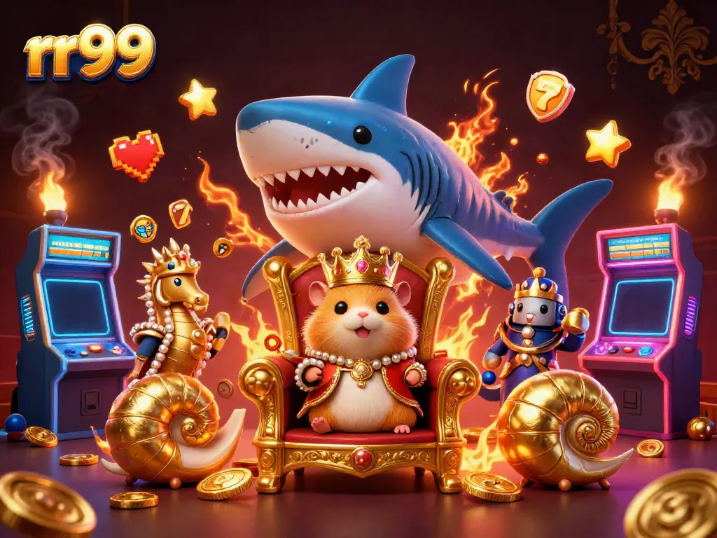 Engage in exciting gameplay with rr99, featuring a golden hamster king amidst vibrant casino elements.