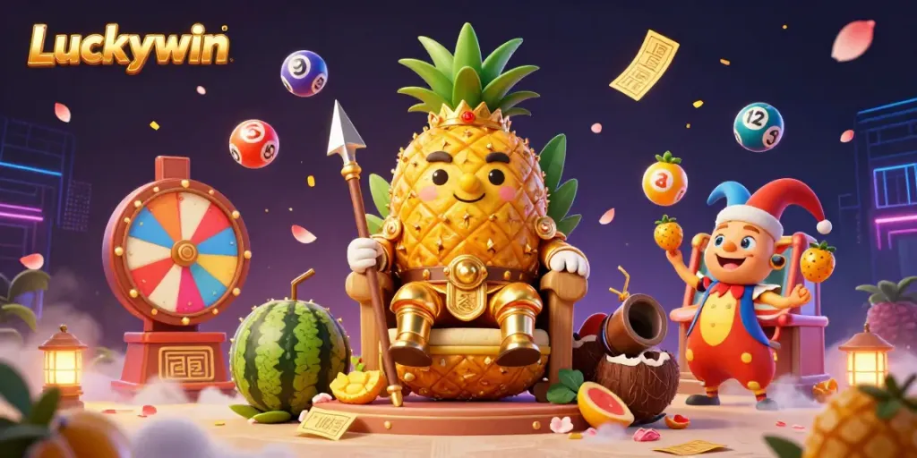 Experience the vibrant world of Luckywin with a colorful 3D casino scene filled with lottery elements.