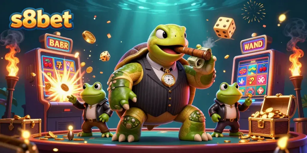 Experience thrilling jackpots at s8bet with a vibrant casino scene featuring colorful characters and gaming elements.