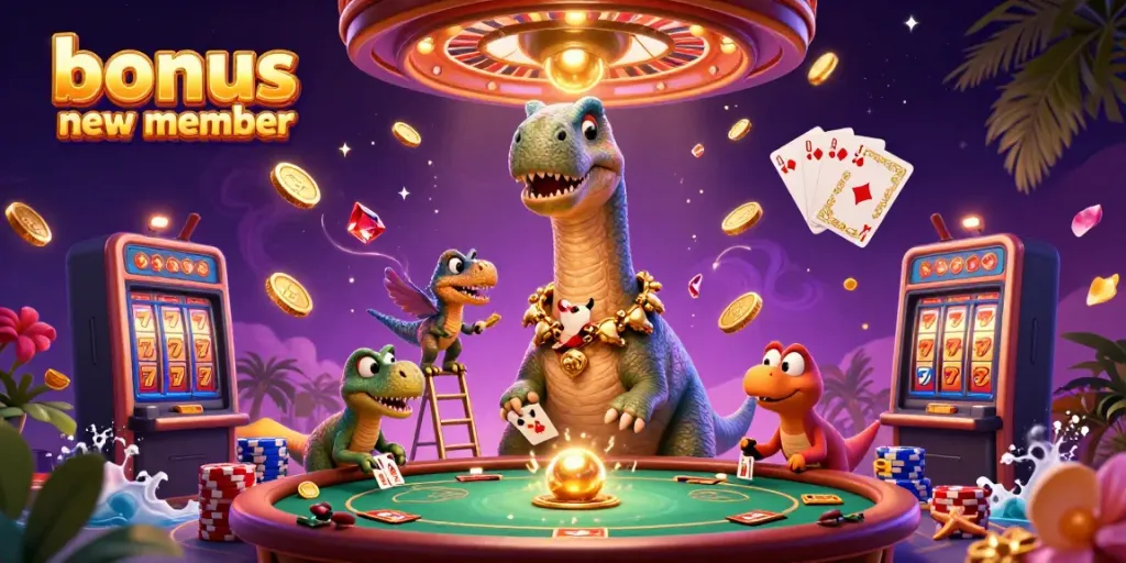 Witness the thrilling action of bonus new member promotions with vibrant 3D casino characters and slots.